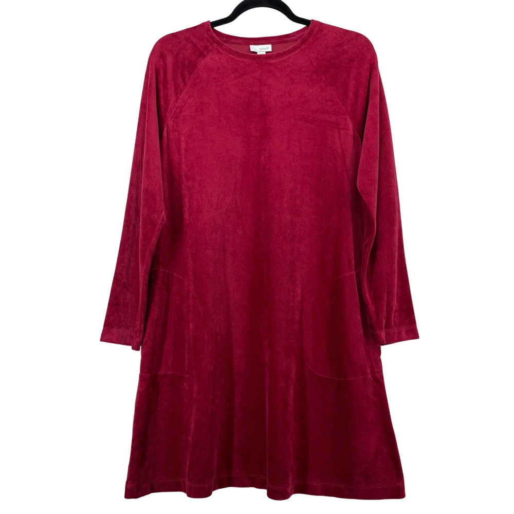 Pure Jill Size M Velour Shift Dress Burgundy Pima Cotton Modal Long Sleeve Women